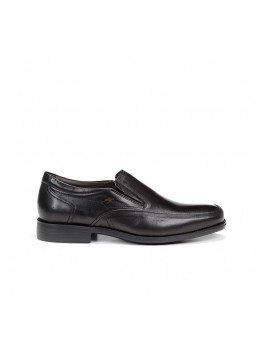 Zapatos mocasínes de hombre fluchos, modelo 7996, color negros, vista lateral exterior.