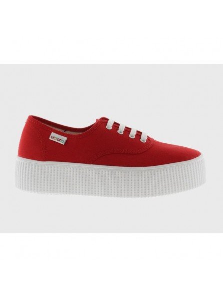 Comprar Online Zapatillas Victoria con plataforma, de algodón orgánico y con cordón, modelo 116100, color rojo, lateral exterior