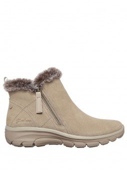 Botin Skechers Relaxed Fit Easy Going High Zip, modelo 167108 mush, color arena, vista lateral exterior.